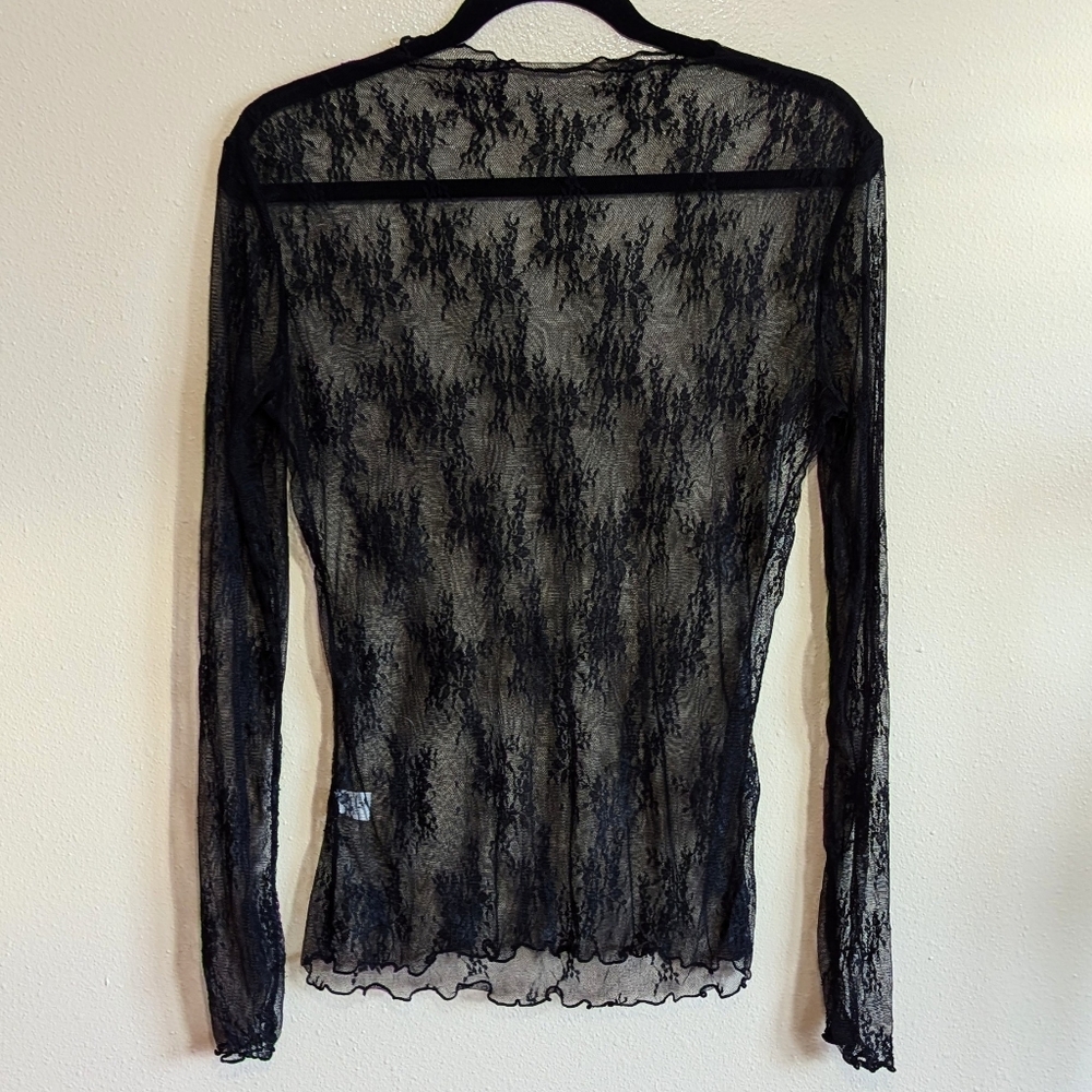 Black Lace Long Sleeve Sheer Floral Top